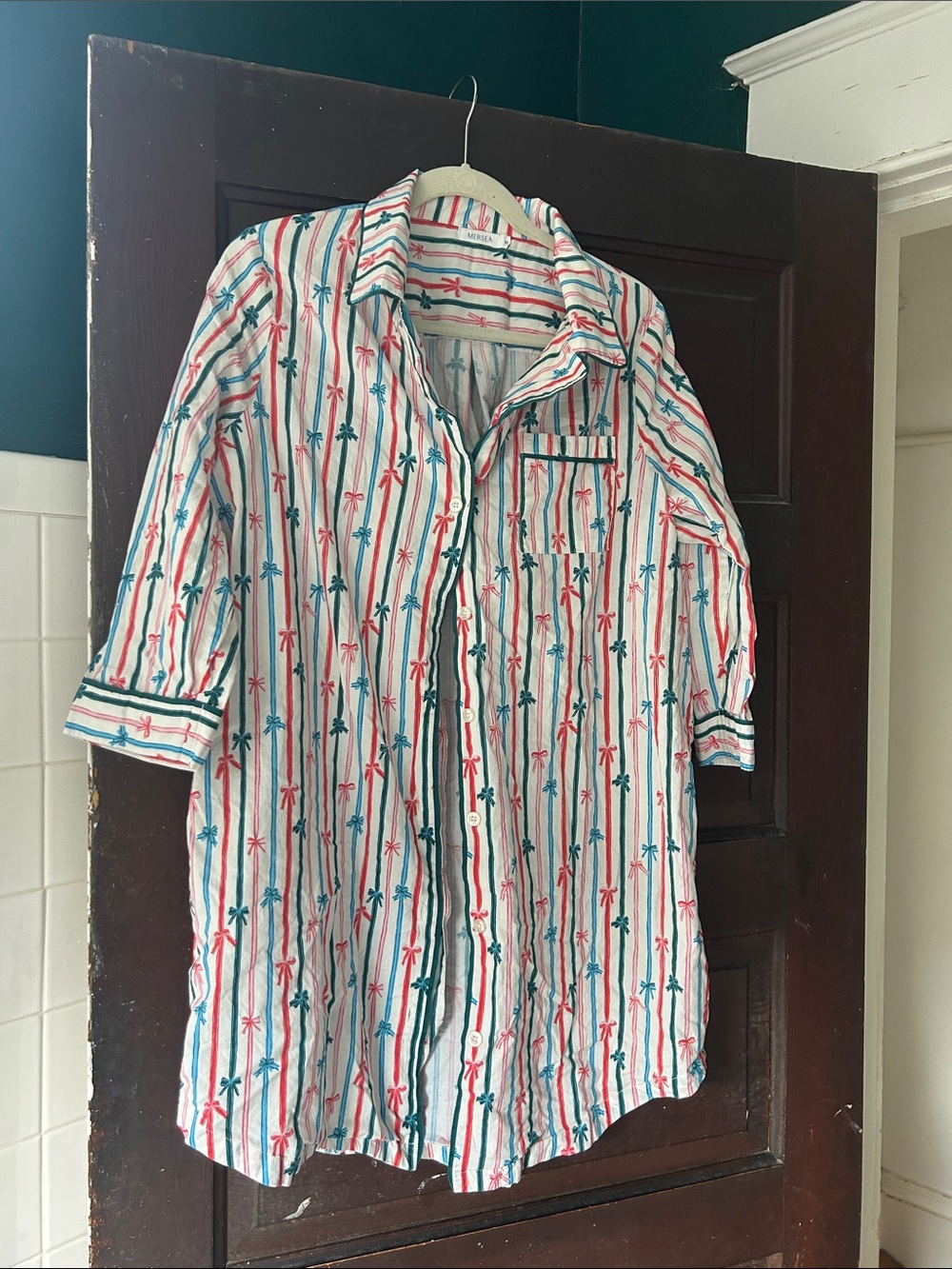 Mersey Women's Striped bow Pajama nightshirt